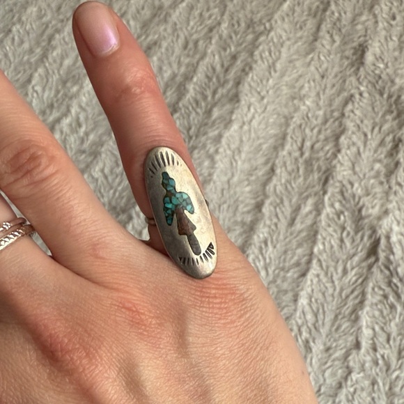 Silver and Turquoise Thunderbird Ring - Picture 5 of 5